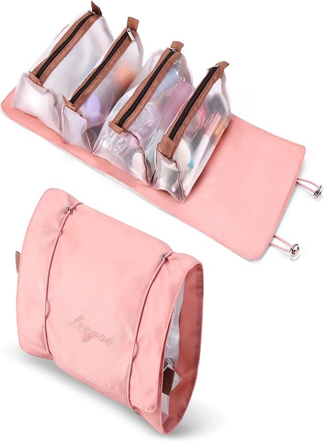 Spellwish Detachable Cosmetic Bag, 4 in 1 Removable Portable Toiletry Travel Hanging Makeup Bags Organizer,Bathroom Bag for Shower, Pink, Roll Up Pouch - Image 1