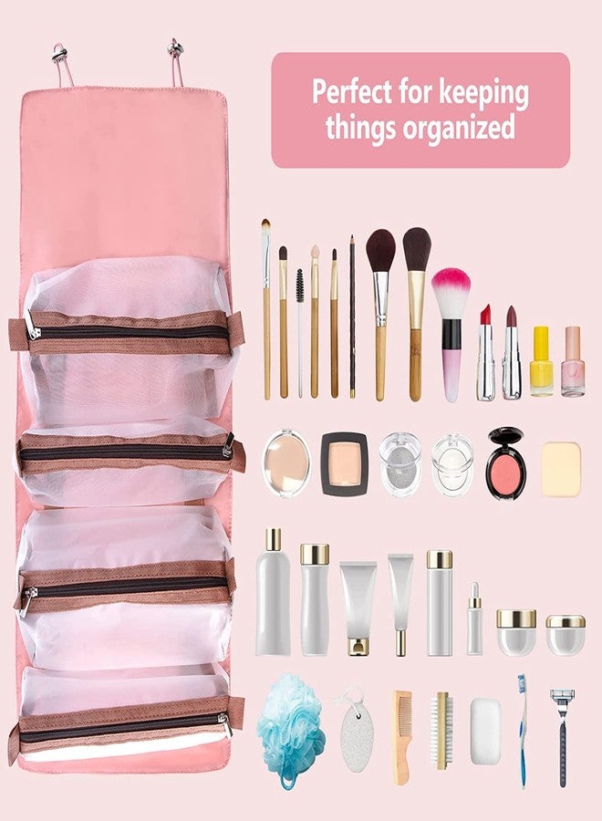 Spellwish Detachable Cosmetic Bag, 4 in 1 Removable Portable Toiletry Travel Hanging Makeup Bags Organizer,Bathroom Bag for Shower, Pink, Roll Up Pouch - Image 3