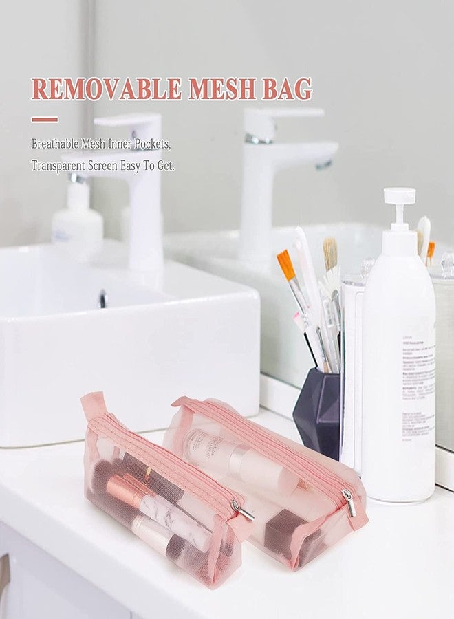 Spellwish Detachable Cosmetic Bag, 4 in 1 Removable Portable Toiletry Travel Hanging Makeup Bags Organizer,Bathroom Bag for Shower, Pink, Roll Up Pouch - Image 5