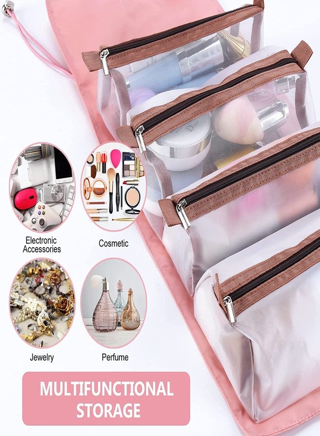 Spellwish Detachable Cosmetic Bag, 4 in 1 Removable Portable Toiletry Travel Hanging Makeup Bags Organizer,Bathroom Bag for Shower, Pink, Roll Up Pouch - Image 4