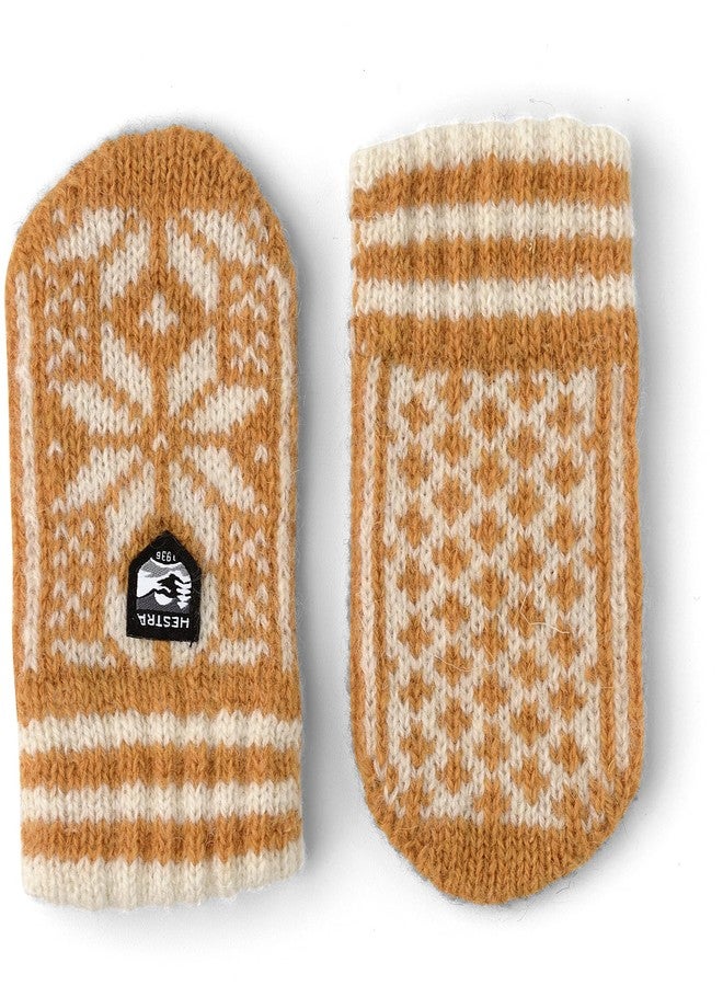 Hestra Child's Nordic Mitt (Child 0-4yrs) I Wool Mitten for Winter Weather - Mustard/Offwhite - 3 - Image 1
