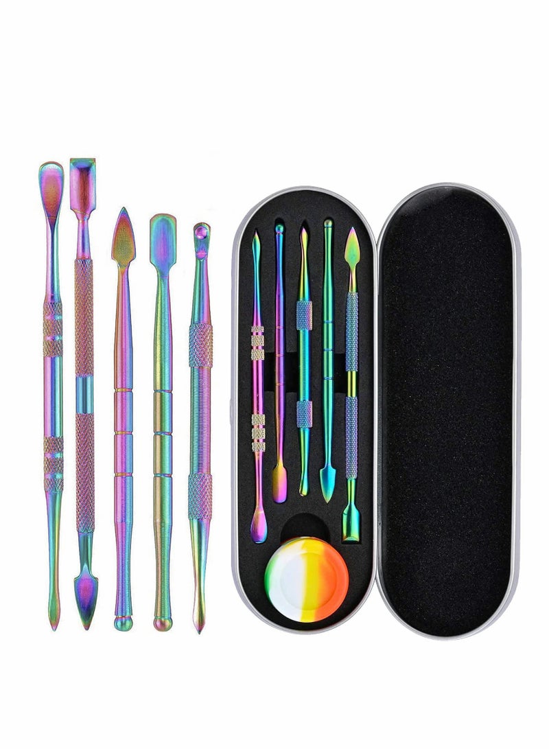 Excefore 5 Pcs Carving Tools for Wax Wood Rainbow Stainless Steel Double-Sized Sculpting Clay Tools Kits with Silicone Container - Image 1