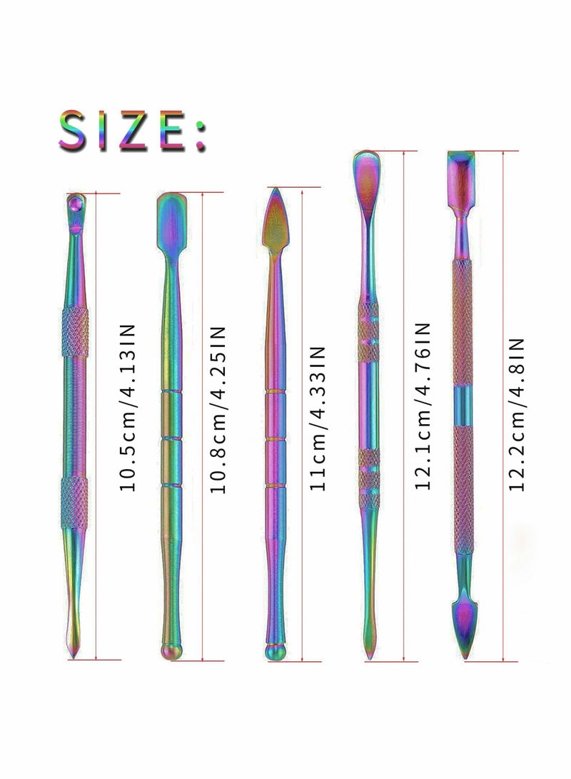 Excefore 5 Pcs Carving Tools for Wax Wood Rainbow Stainless Steel Double-Sized Sculpting Clay Tools Kits with Silicone Container - Image 2