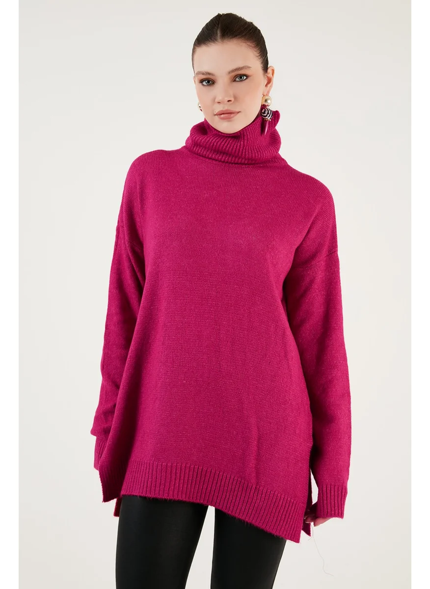ليلا Regular Fit Side Slit Turtleneck Long Knitwear Sweater Women's Sweater 4616141Y