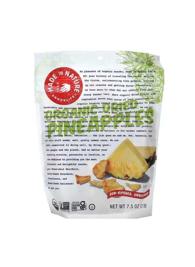 MADE IN NATURE Organic Dried Pineapples Sun Ripened Unsulfured 7.5 oz 213 g - Image 1