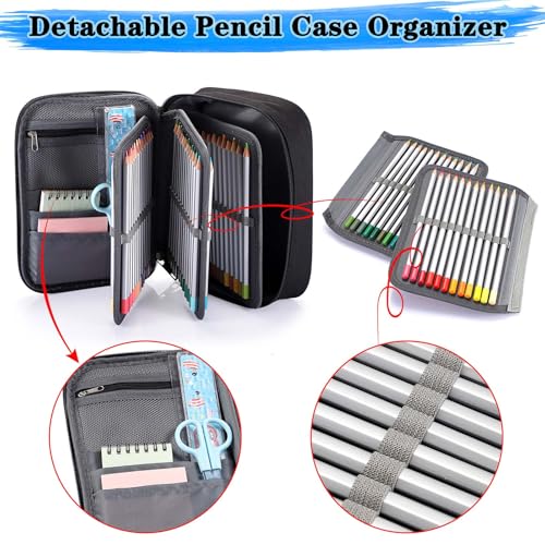 BTSKY حافظة بسكاي® عالية السعة بسحاب - متعددة الوظائف للأدوات المكتبية والقلم الرصاص، 72 فتحة حقائب ملونة محمولة مع 2 أكمام قابلة للإزالة (أسود) - Image 5