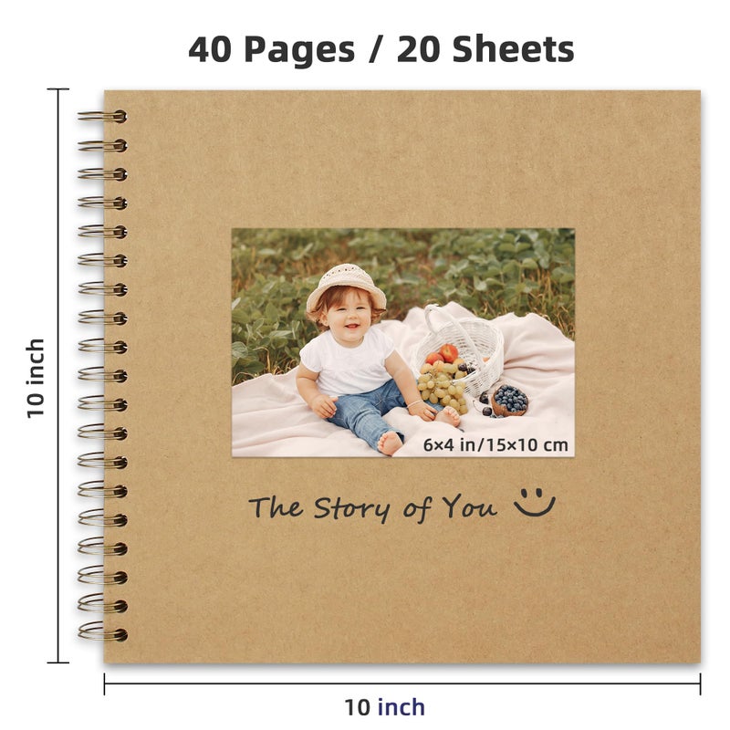 Yopih 10 x 10 Inch DIY Scrapbook Photo Album Hardcover Kraft Blank Page Acid-Free, 40 Pages (20 Sheets) Memory Book for Wedding Anniversaries Family Baby Memories Small Scrapbooking Projects, Yellow - Image 2
