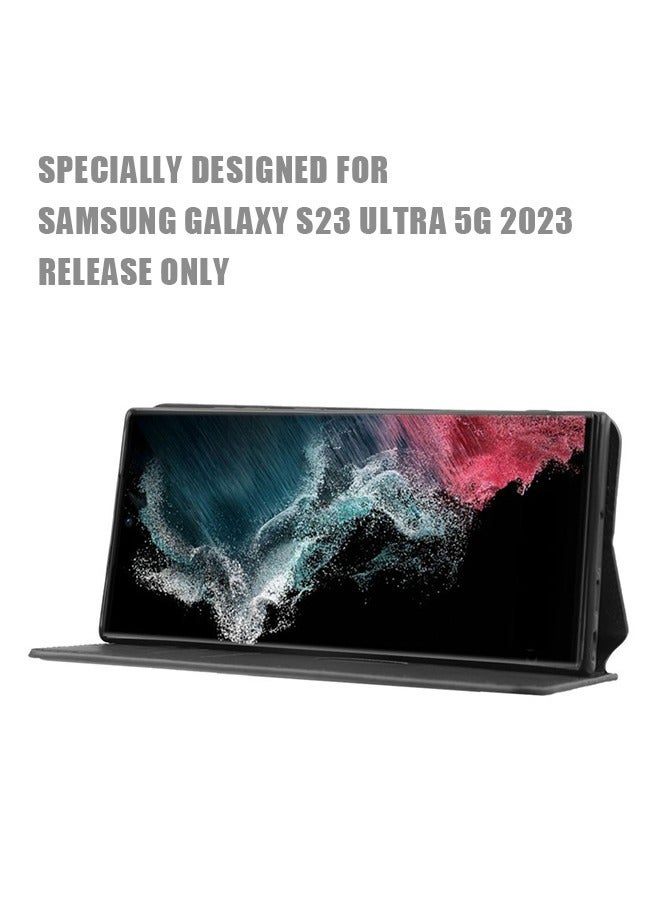 غطاء سامسونج جالاكسي S23 الترا ، غطاء مغناطيسي للمحفظة مع حامل بطاقة ، غطاء حماية مقاوم للصدمات مضاد للاصفرار مضاد للخدش من جلد PU (أسود) - Image 2