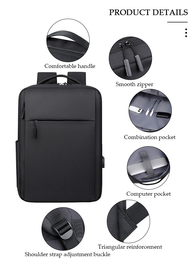 DUNISO حقيبة ظهر للكمبيوتر المحمول للسفر مضادة للسرقة، حقيبة كمبيوتر محمول رفيعة ومتينة مع منفذ شحن USB، مقاومة للماء، حقيبة كمبيوتر مدرسية جامعية، هدايا للرجال والنساء، تناسب دفتر ملاحظات مقاس 15.6 بوصة باللون الأسود - Image 3