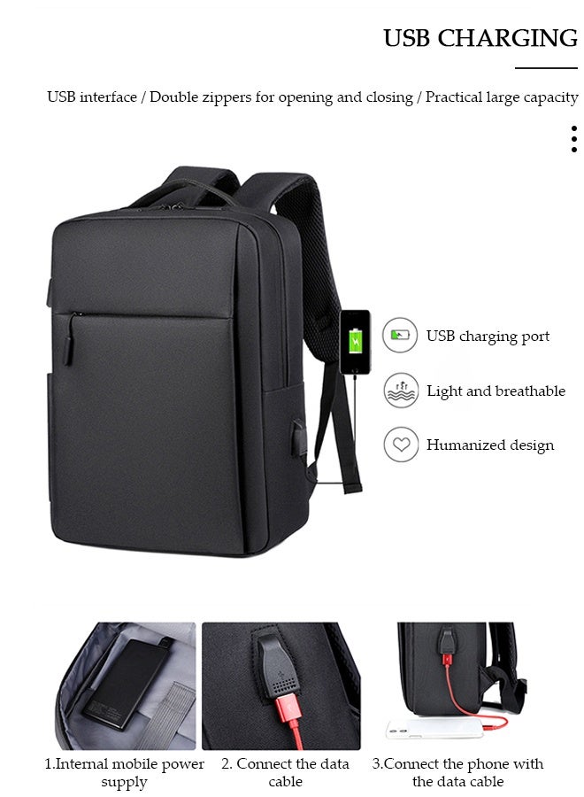 DUNISO حقيبة ظهر للكمبيوتر المحمول للسفر مضادة للسرقة، حقيبة كمبيوتر محمول رفيعة ومتينة مع منفذ شحن USB، مقاومة للماء، حقيبة كمبيوتر مدرسية جامعية، هدايا للرجال والنساء، تناسب دفتر ملاحظات مقاس 15.6 بوصة باللون الأسود - Image 4