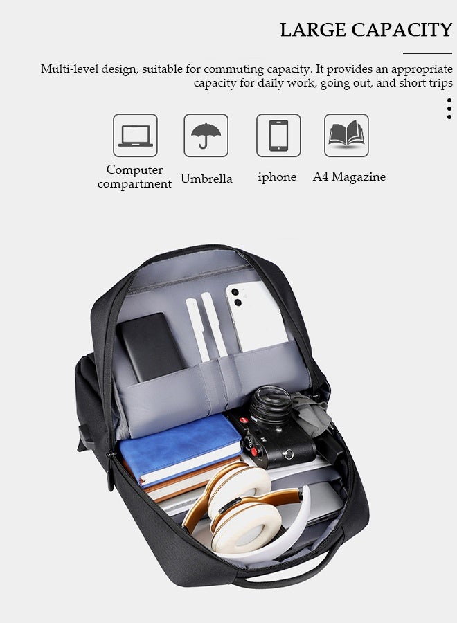 DUNISO حقيبة ظهر للكمبيوتر المحمول للسفر مضادة للسرقة، حقيبة كمبيوتر محمول رفيعة ومتينة مع منفذ شحن USB، مقاومة للماء، حقيبة كمبيوتر مدرسية جامعية، هدايا للرجال والنساء، تناسب دفتر ملاحظات مقاس 15.6 بوصة باللون الأسود - Image 5