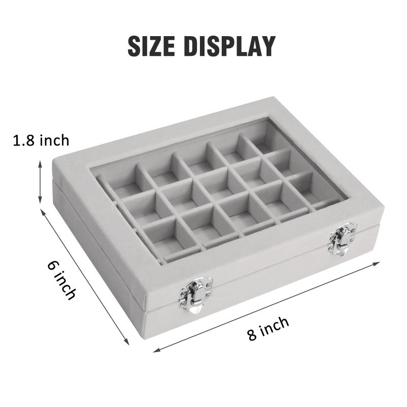 Vicoter Velvet Jewelry Box 24 Grid Jewelry Ring Display Organiser Box Tray Holder Earrings Storage Case for Girls Wife Mom Women (Gray) - Image 2