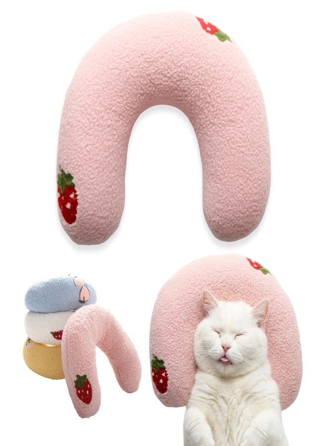 AdoPet U-Shaped Calming Pillow for Cats and Dogs - Super Soft Plush Fabric, Cozy Headrest, Neck Support for Deep Sleep, Kitten Headrest, Pet Bed (Pink) - Image 1
