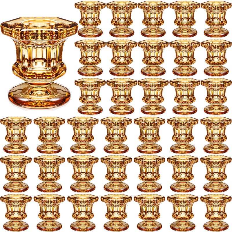 Foaincore Foaincore 36 Pcs Candlestick Holder Taper Candle Holders Small Glass Candle Holder for Wedding Table Centerpiece Party Decoration Amber 
