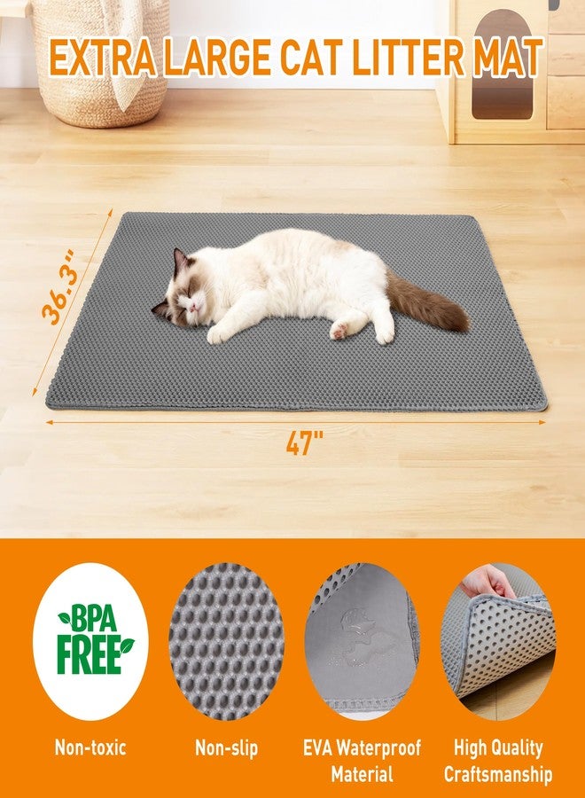 Anywish Large Cat Litter Mat for Litter Box, 47"×33" Double Layer Trapping Mat, Non-Slip Water Proof Kitty Litter Pad, Grey - Image 2