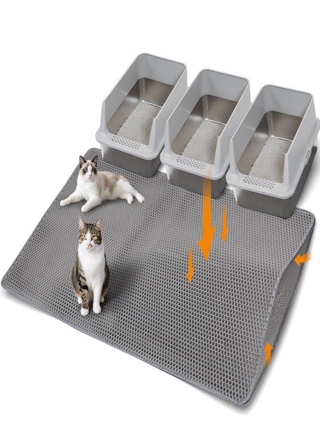 Anywish Large Cat Litter Mat for Litter Box, 47"×33" Double Layer Trapping Mat, Non-Slip Water Proof Kitty Litter Pad, Grey - Image 1