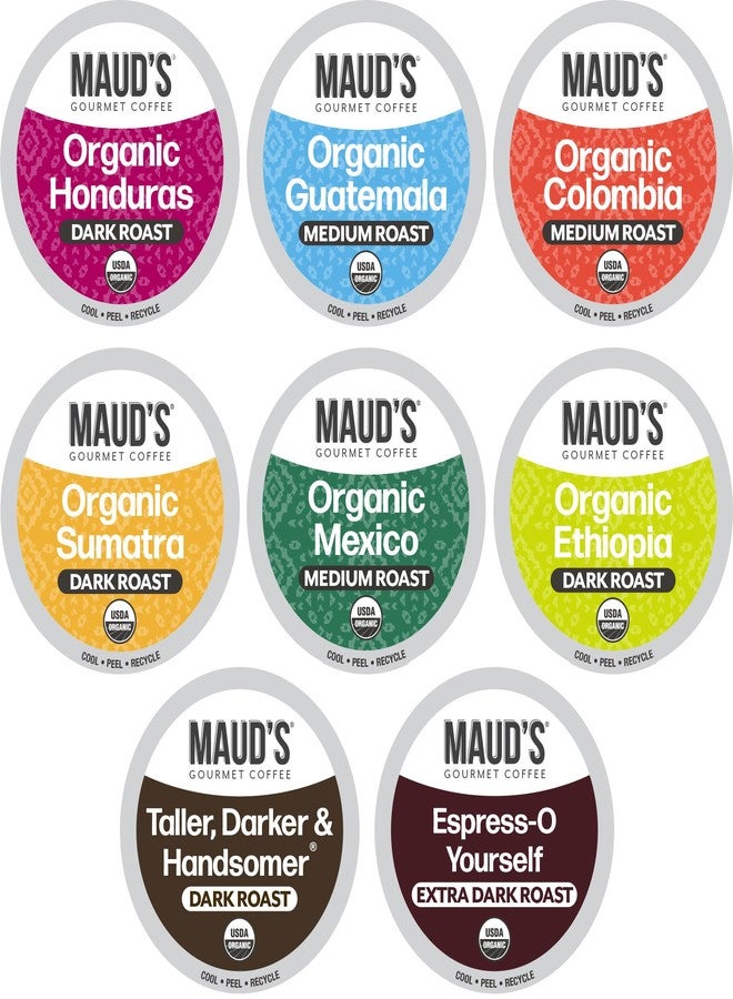 Maud's Organic Coffee Pods Variety Pack, 56 ct, 8 Assorted Flavors, Single Serve Pods - 100% Arabica Coffee, Compatible with Keurig K Cups Maker - Image 1