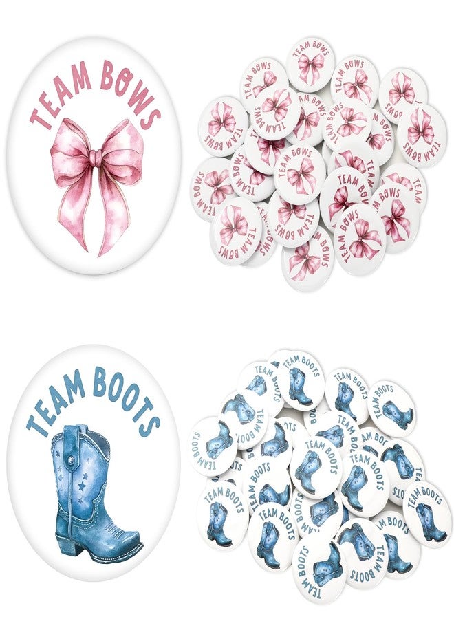 Whaline 50Pcs Boots or Bows Gender Reveal Pins Team Boy or Girl Buttons Blue Boot Pink Bow Button Badges for Birthday Baby Shower Party Game Supplies - Image 1