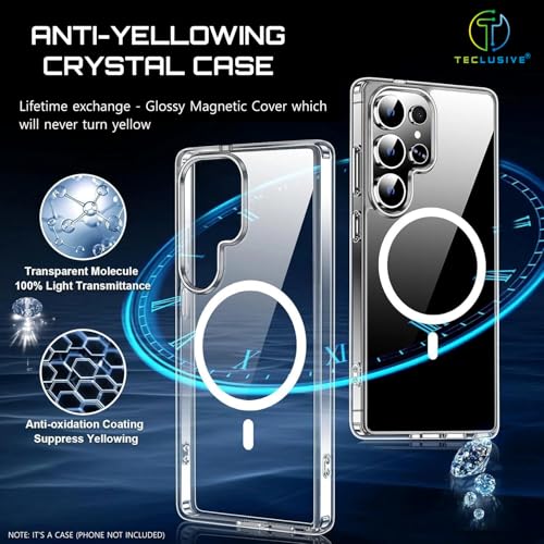 T TECLUSIVE Slim Crystal Magnetic Case Compatible with Magsafe Galaxy S24 | Slim Hard Shell Transparent Smoke Plastic Cover with Magnetic Ring | Anti Yellow Case (Clear, S24) - Image 4