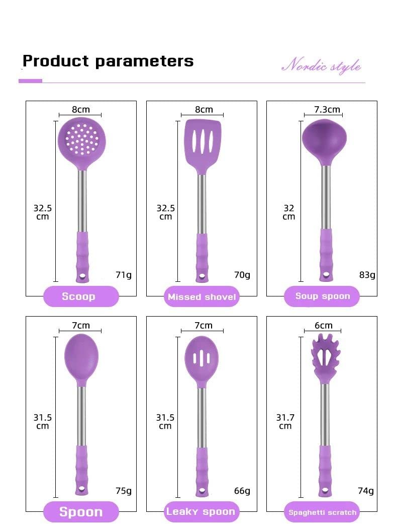 Cherryland 11 Pcs Silicone Kitchen Utensils Set Cooking Utensils Set with Heat Resistant BPAFree Silicone and Stainless Steel Handle Kitchen Tools Set Purple 11 Pcs Steel Handle spaula Purple - Image 5