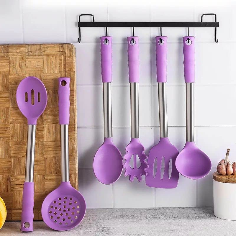 Cherryland 11 Pcs Silicone Kitchen Utensils Set Cooking Utensils Set with Heat Resistant BPAFree Silicone and Stainless Steel Handle Kitchen Tools Set Purple 11 Pcs Steel Handle spaula Purple - Image 2