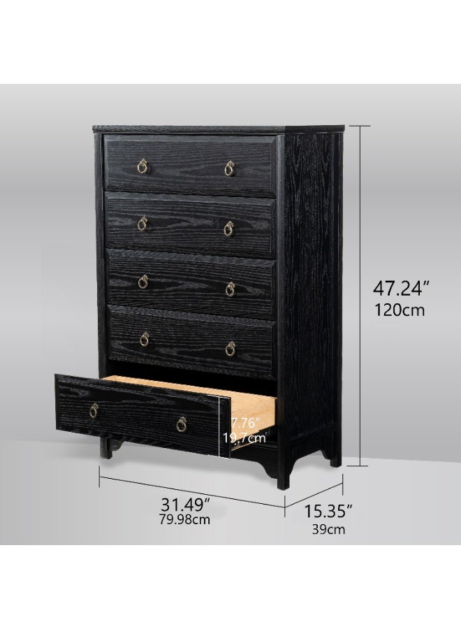 DOOHWAN Solid Wood Dresser for Bedroom- Natural Wood Veneers & Water Based Paint Finished- Vintage Chests of Drawers, 5 Drawer Tall Dresser - Image 2