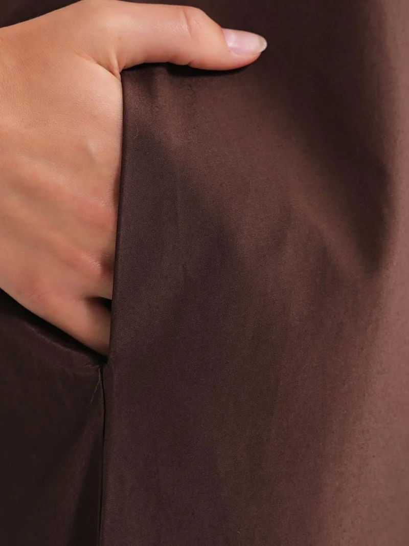 Mixray Coffee Brown MIXRAY Maxi poplin dress with pockets for Women | Best Price UAE