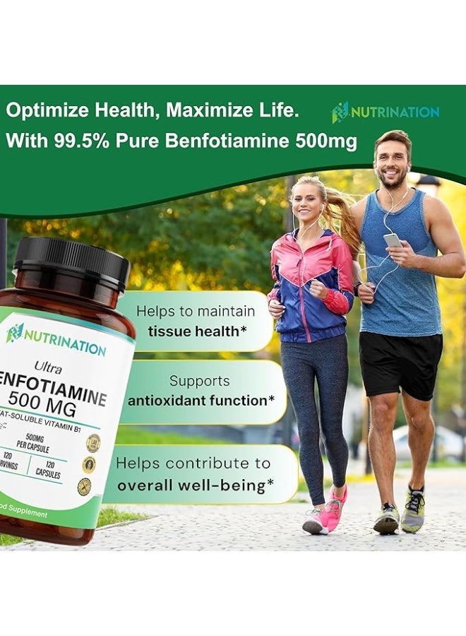 Nutri Nation بنفوتيامين 500 ملغ – فيتامين B1 القابل للذوبان في الدهون (الثيامين) لصحة الأعصاب وتعزيز القدرات الإدراكية | نباتي – 120 كبسولة - Image 5