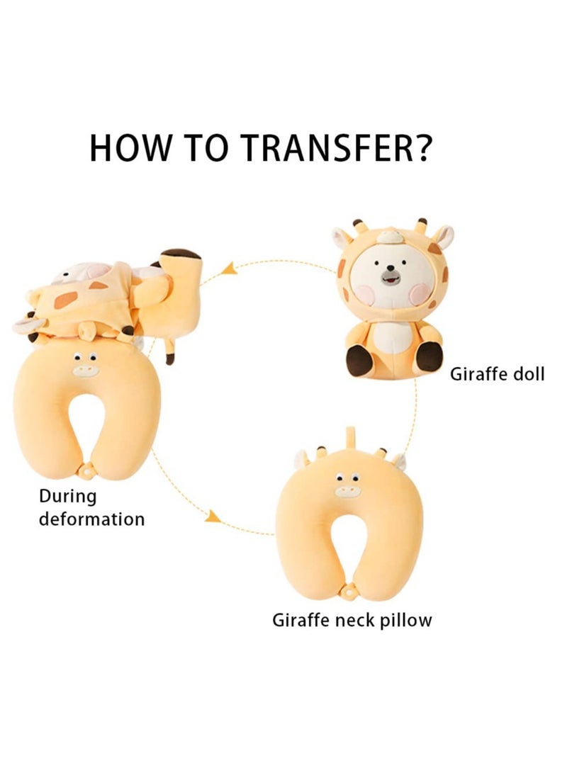 SYOSI 2-in-1 Travel Pillow for Kids - Plushie that Converts into a U-Shaped Neck Pillow for Ultimate Comfort During Airplane, Car, Train, Bus Trip - Giraffe - Image 3