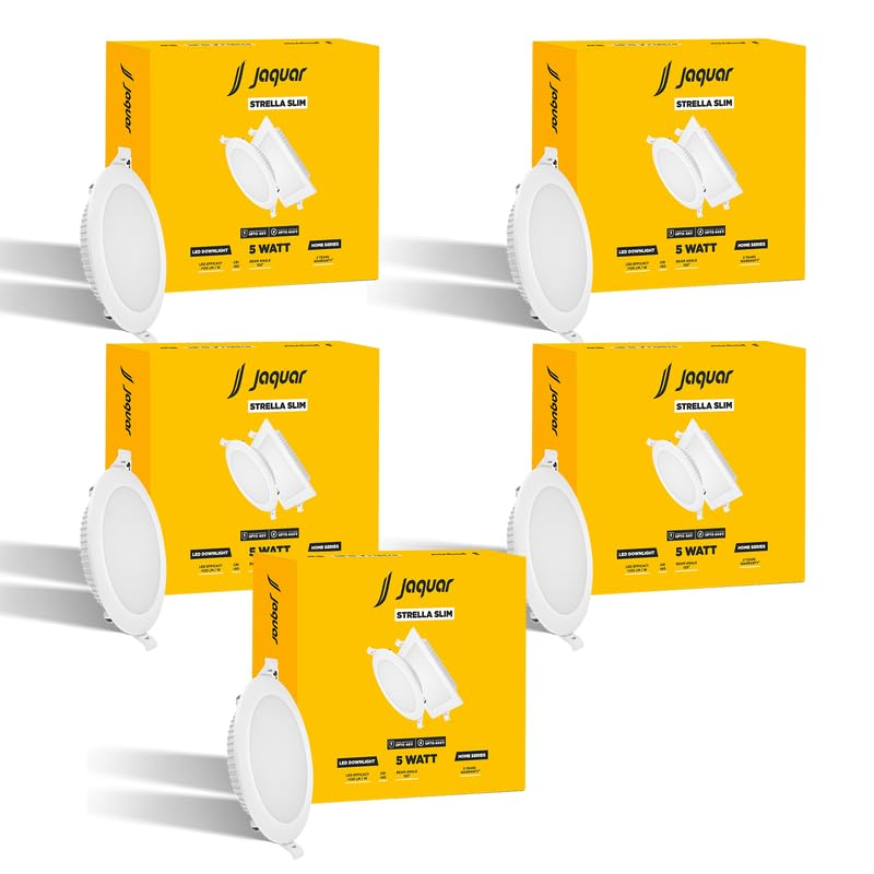 Jaquar Strella Slim 5W Round Recess Down Light - Natural White, Energy Efficient LED Ceiling Light for Home and Office (Pack of 5) - Image 1