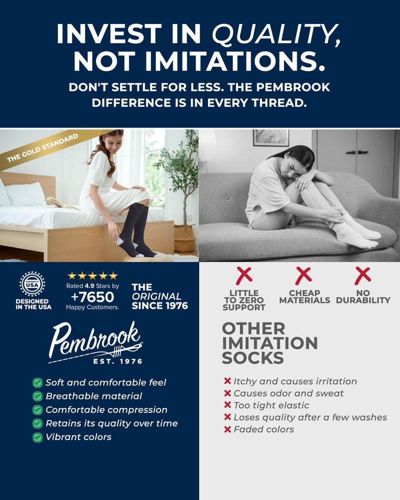 Pembrook Light Compression Socks for Men & Women Cotton - 3 Pairs | 8-15 mmhg Compression Socks Women, Knee High Length Knee High Comfort and Support | Black - Image 3
