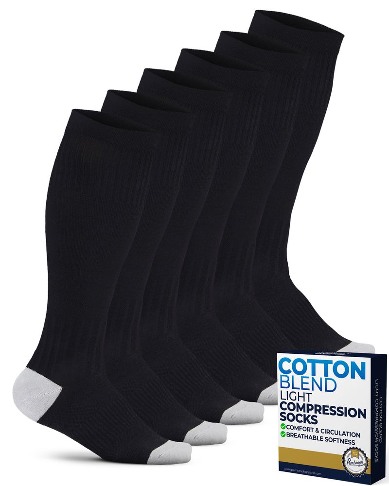Pembrook Light Compression Socks for Men & Women Cotton - 3 Pairs | 8-15 mmhg Compression Socks Women, Knee High Length Knee High Comfort and Support | Black - Image 1