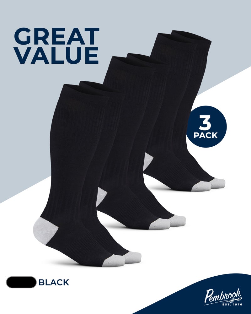 Pembrook Light Compression Socks for Men & Women Cotton - 3 Pairs | 8-15 mmhg Compression Socks Women, Knee High Length Knee High Comfort and Support | Black - Image 5