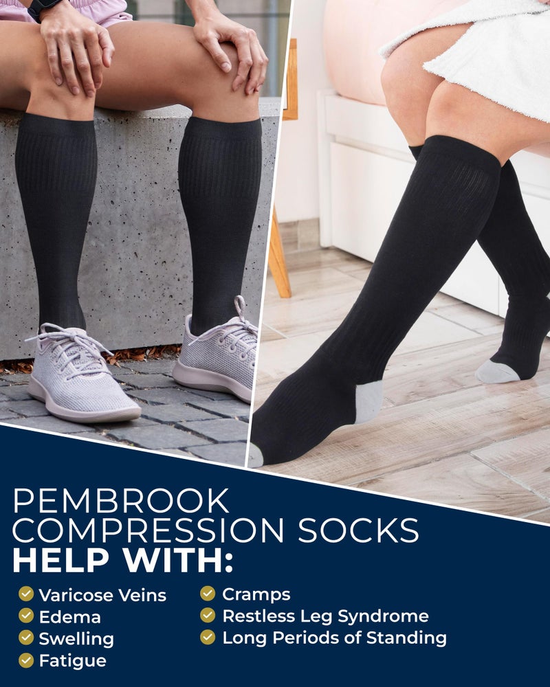 Pembrook Light Compression Socks for Men & Women Cotton - 3 Pairs | 8-15 mmhg Compression Socks Women, Knee High Length Knee High Comfort and Support | Black - Image 4