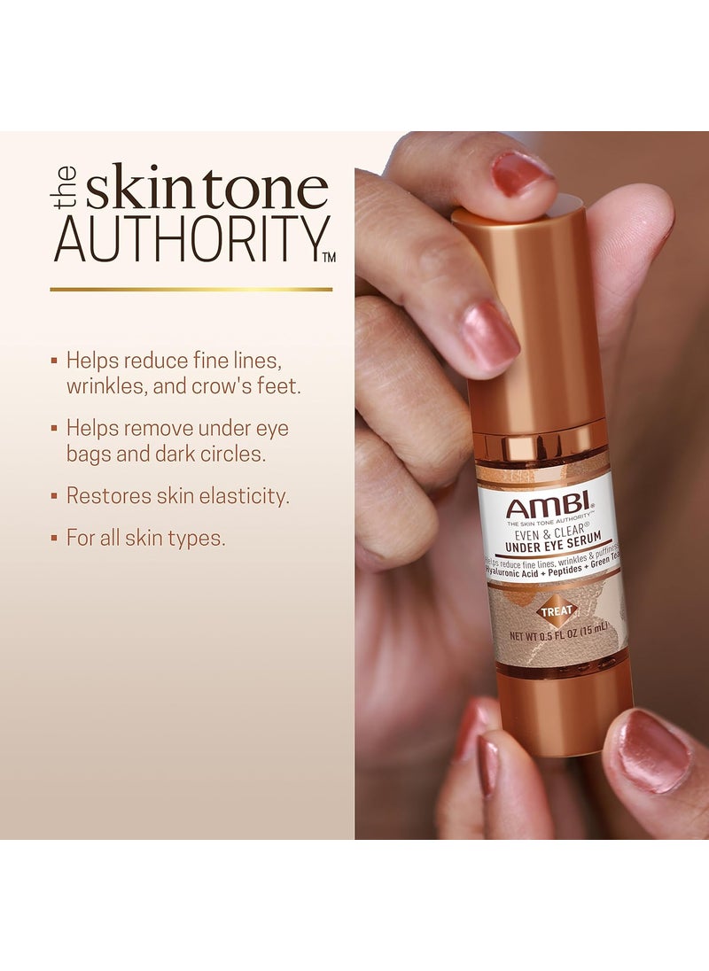 Ambi Even  Clear Under Eye Serum for All Skin Types Anti Aging Formula features Peptides Hyaluronic Acid and Vitamin A to help Reduce Fine Lines Wrinkles and Dark Circles  05 Ounce