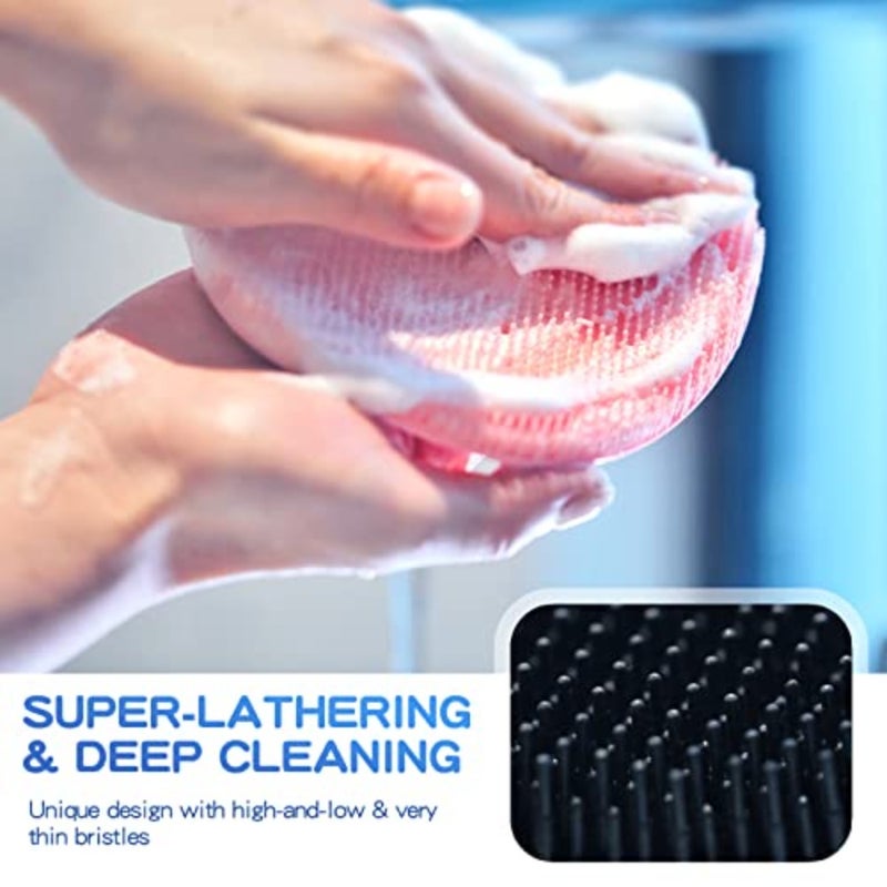 Silicone Back Scrubber and Soft Bath Glove, Silicone Scalp Massager Set 5 PCS, Super-Exfoliating Body Scrubber Shower Brush and Shampoo Brush Combination, with 2 Free Hooks Style 2 Black - Image 5