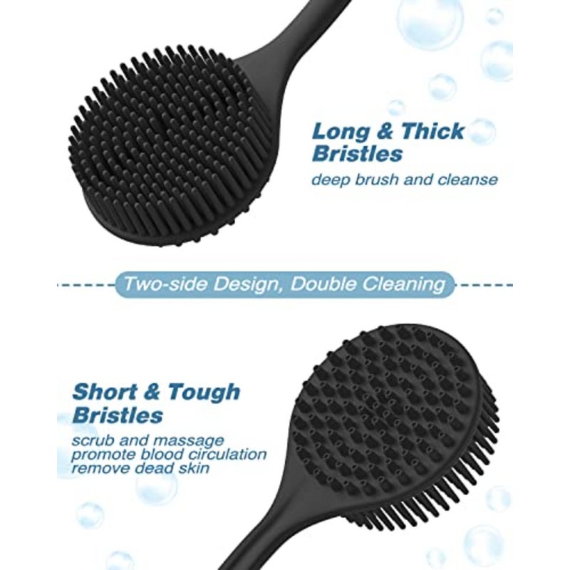 Silicone Back Scrubber and Soft Bath Glove, Silicone Scalp Massager Set 5 PCS, Super-Exfoliating Body Scrubber Shower Brush and Shampoo Brush Combination, with 2 Free Hooks Style 2 Black - Image 3