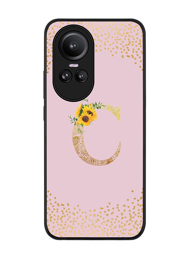Stylizedd Rugged Black Edge case for Oppo Reno10 / Oppo Reno10 Pro Case Cover - Custom Monogram Initial Letter Mandala Floral Pattern Alphabet - C (Pink) - Image 1