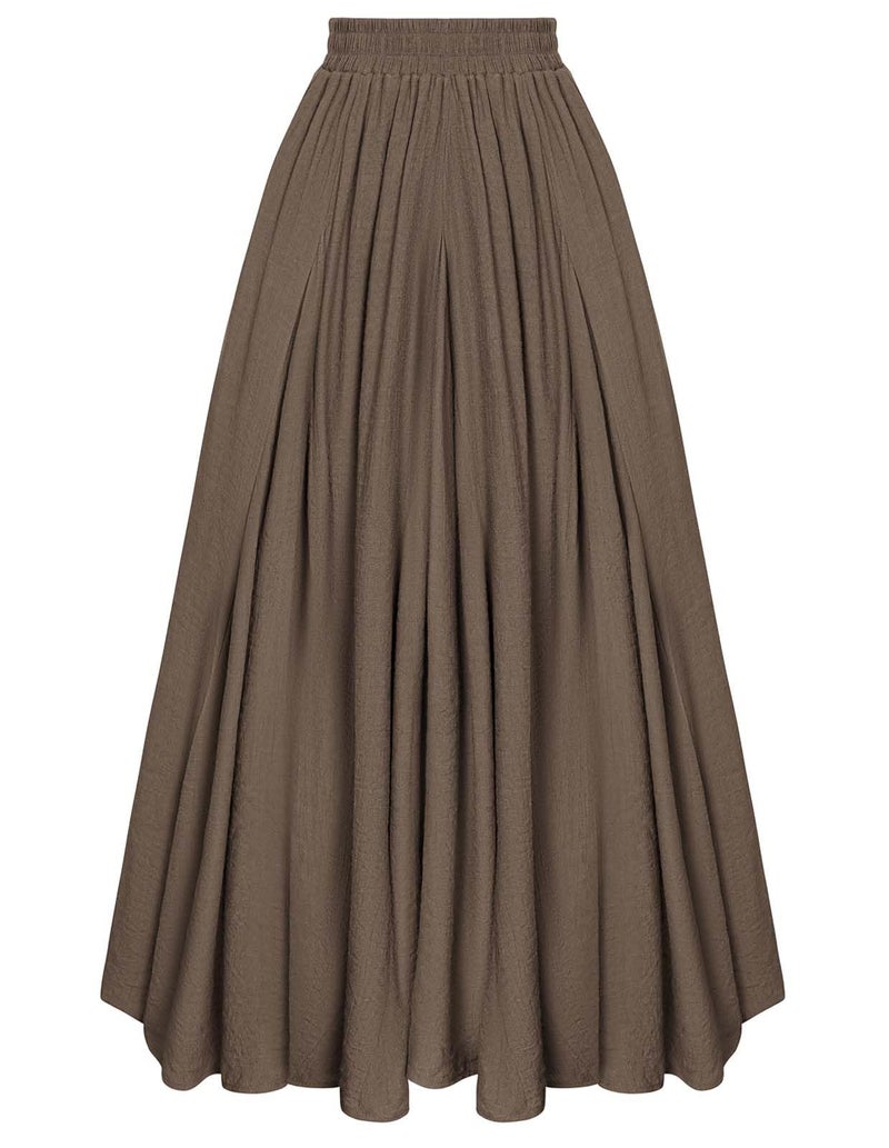 Women Renaissance Long Maxi Skirt High Waist Flowy A Line Skirts Brown L - Image 1