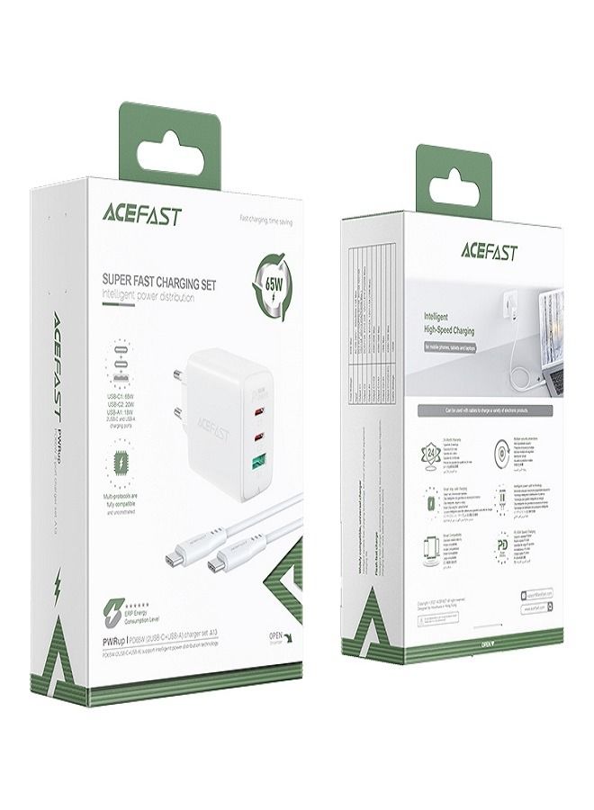 ACEFAST Fast Charge Wall Charger A13 PD65W (2xUSB-C+1xUSB-A) EU White - Image 1