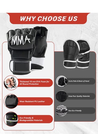 قفازات MMA للرجال والنساء، قفازات كيك بوكسينج، قفازات ملاكمة بدون أصابع للفنون القتالية المختلطة، قفازات تدريب كيس اللكم، قفازات كيك بوكسينج ومواي تاي، قفازات بولي يوريثين، 170-190 سم - view 2