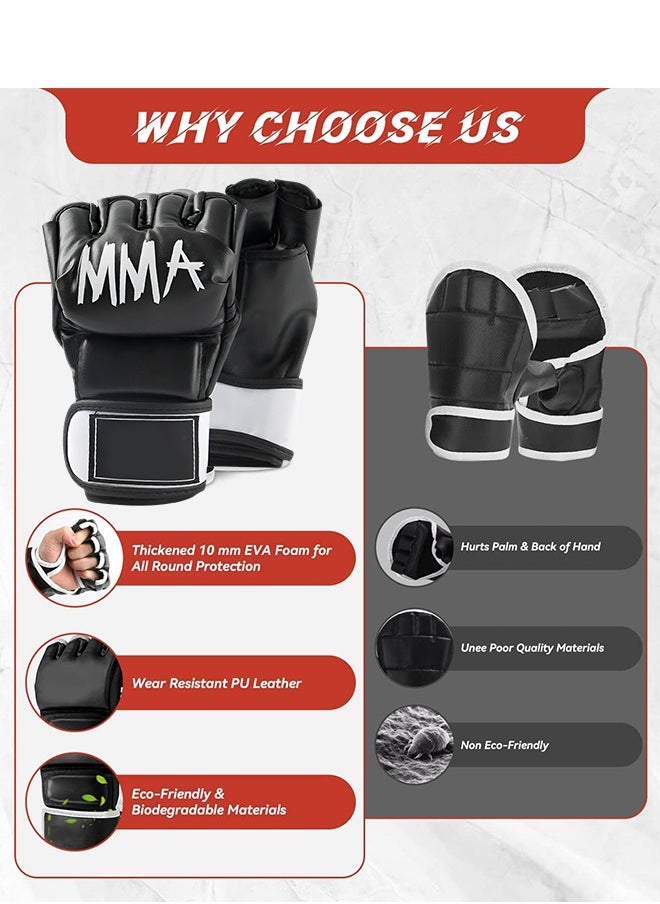 UNUNS MMA Gloves For Men Women,Kickboxing Gloves,Fingerless Boxing Gloves For Mixed Martial Arts Grappling Sparring Punching Bag Training Kickboxing Muay Thai Combat Workout Mitts,PU Gloves,170-190CM  - Image 2