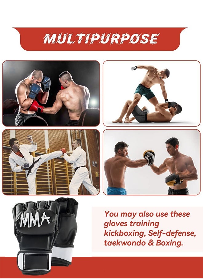 UNUNS MMA Gloves For Men Women,Kickboxing Gloves,Fingerless Boxing Gloves For Mixed Martial Arts Grappling Sparring Punching Bag Training Kickboxing Muay Thai Combat Workout Mitts,PU Gloves,170-190CM  - Image 5