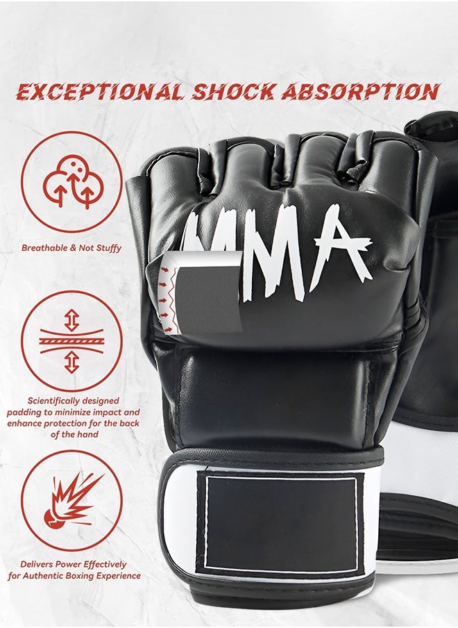UNUNS MMA Gloves For Men Women,Kickboxing Gloves,Fingerless Boxing Gloves For Mixed Martial Arts Grappling Sparring Punching Bag Training Kickboxing Muay Thai Combat Workout Mitts,PU Gloves,170-190CM  - Image 3