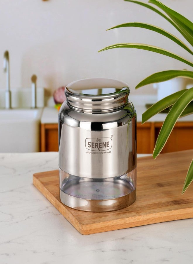 Serene Stainless Steel Exotic See-Through Jar | Airtight Jars for Kitchen Storage | Premium Steel Jars with One Turn Lock Lid | Transparent Stainless Steel Containers | 2000ML | 1 PC - Image 1