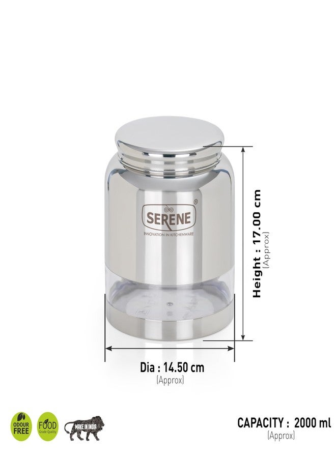 Serene Stainless Steel Exotic See-Through Jar | Airtight Jars for Kitchen Storage | Premium Steel Jars with One Turn Lock Lid | Transparent Stainless Steel Containers | 2000ML | 1 PC - Image 3
