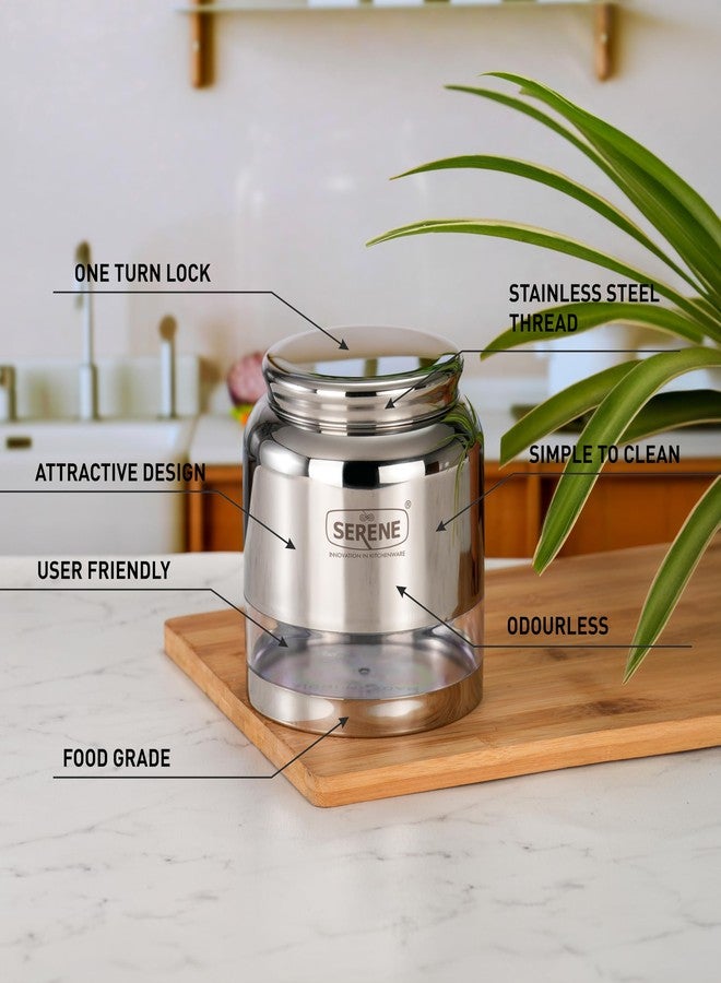 Serene Stainless Steel Exotic See-Through Jar | Airtight Jars for Kitchen Storage | Premium Steel Jars with One Turn Lock Lid | Transparent Stainless Steel Containers | 2000ML | 1 PC - Image 4
