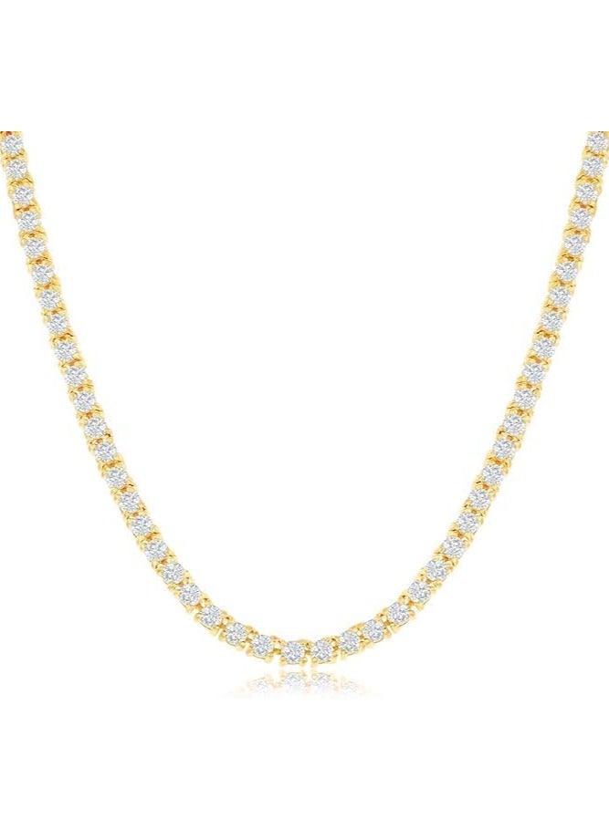 Fayrouz Jewellery Round tennis necklace plated in white and yellow gold and set with cubic zirconia, for women and men, by Turquoise Jewelry - Image 1
