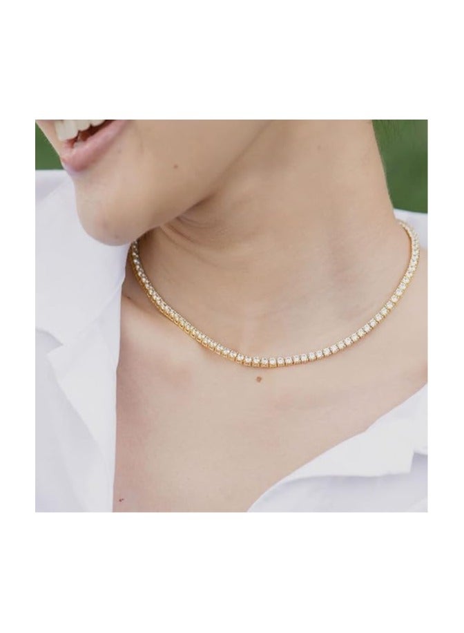 Fayrouz Jewellery Round tennis necklace plated in white and yellow gold and set with cubic zirconia, for women and men, by Turquoise Jewelry - Image 5