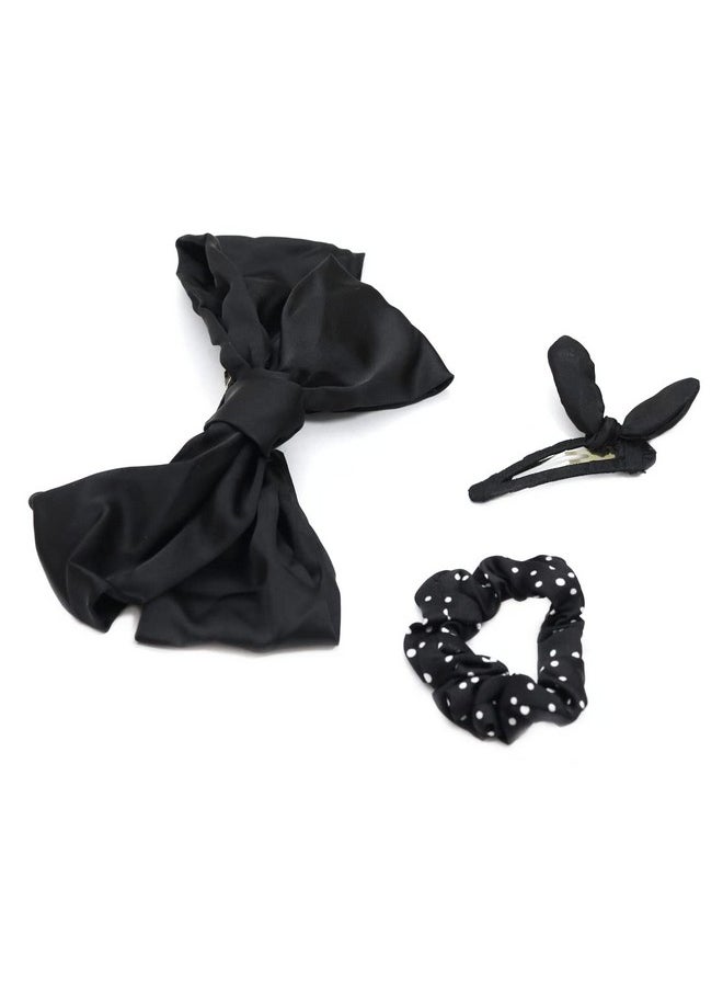Yellow Bee - Yellow Bee Set of 2 Embellished Hair Clips and 1 Scrunchie for Girls - Black - Image 1